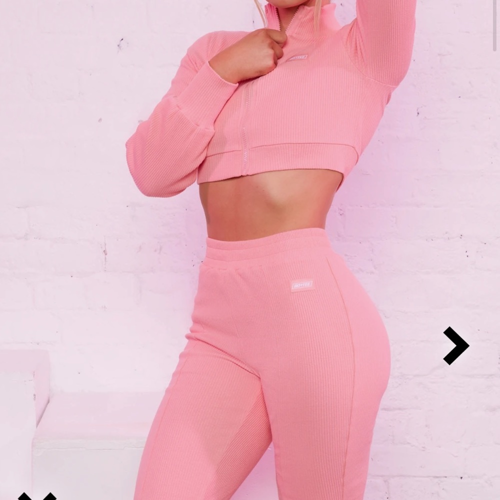 Bo&Tee Active Wear Sculpt Flare Trousers and Jacket Set Coral